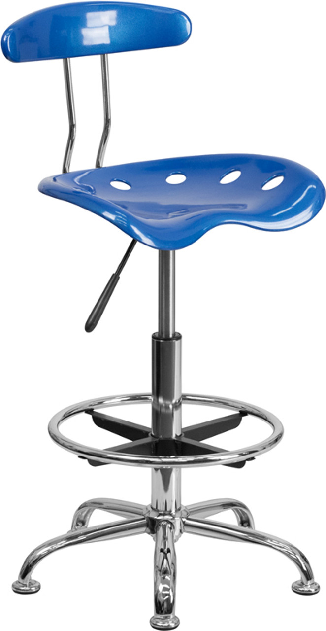 Vibrant Bright Blue and Chrome Drafting Stool with Tractor Seat , #FF-0551-14