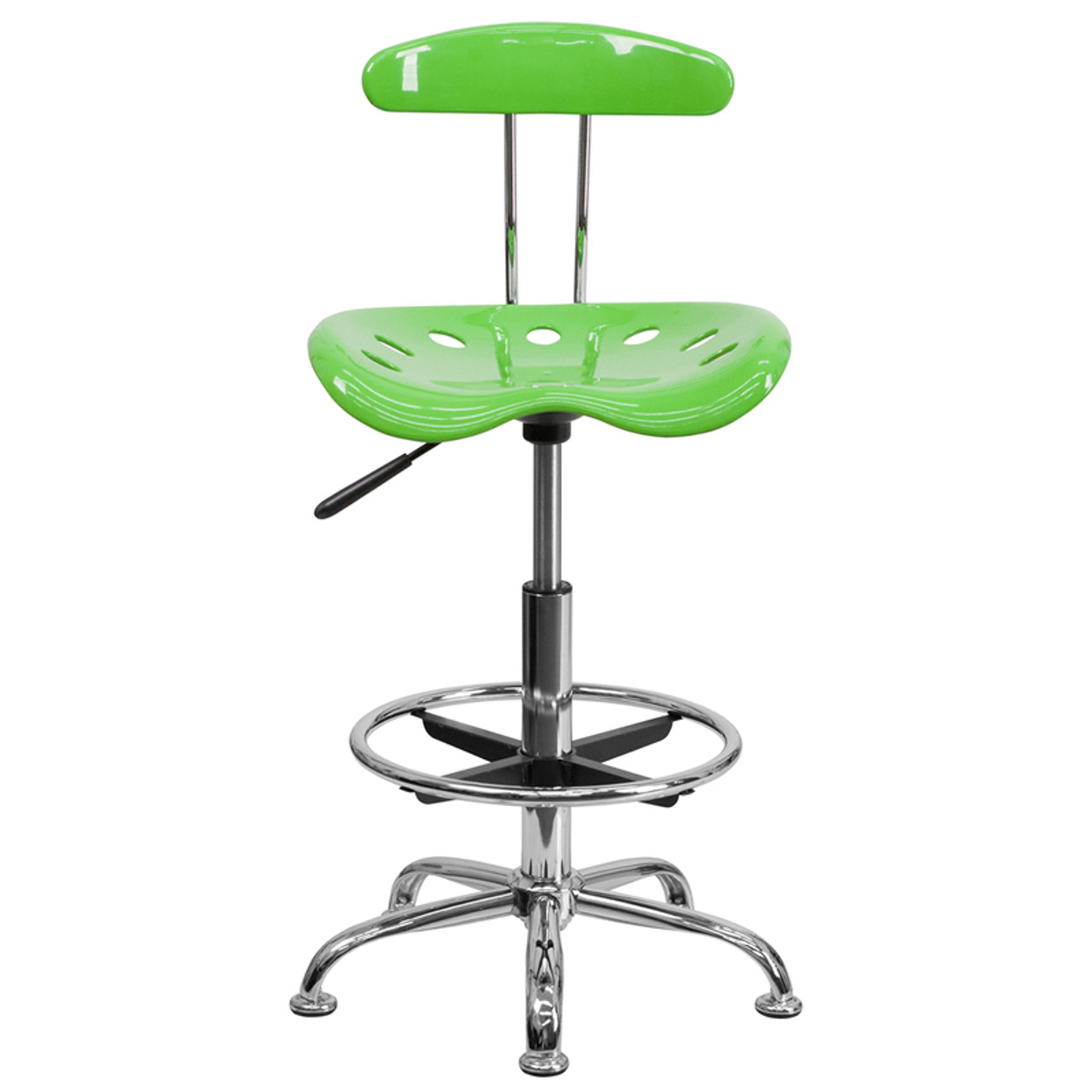 Vibrant Apple Green and Chrome Drafting Stool with Tractor Seat , #FF-0555-14