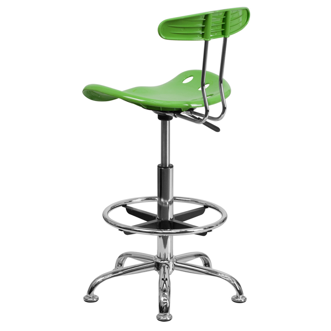 Vibrant Spicy Lime and Chrome Drafting Stool with Tractor Seat , #FF-0557-14