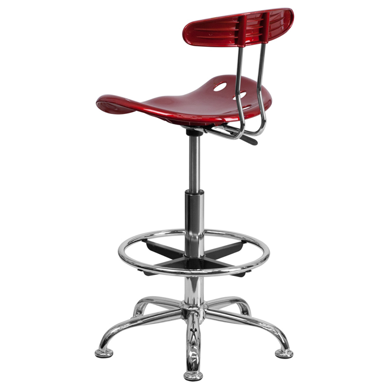 Vibrant Wine Red and Chrome Drafting Stool with Tractor Seat , #FF-0561-14