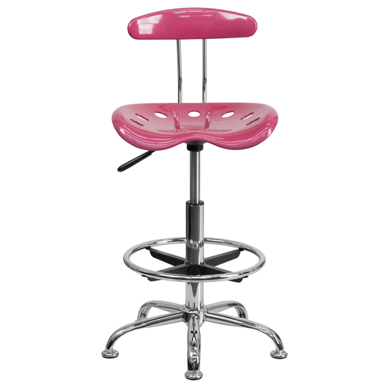 Vibrant Pink and Chrome Drafting Stool with Tractor Seat , #FF-0567-14