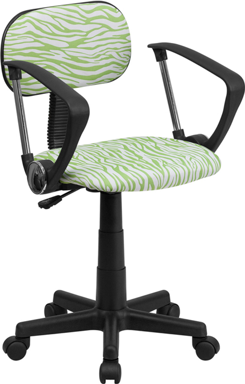 Green and White Zebra Print Computer Chair with Arms , #FF-0386-14