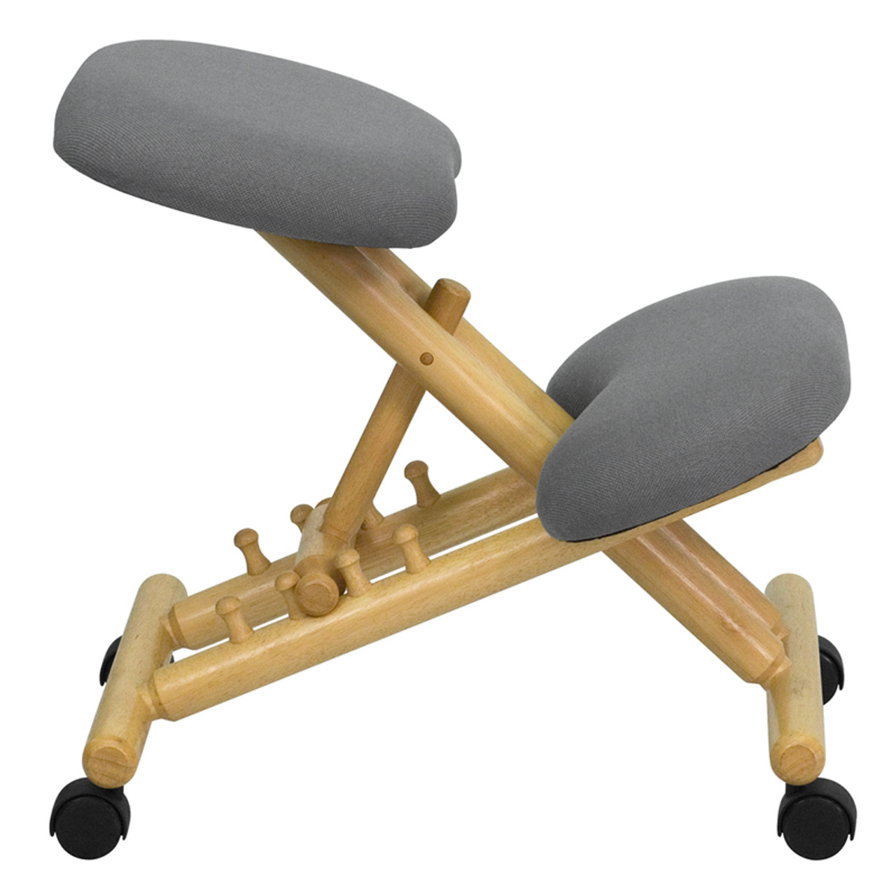 Mobile Wooden Ergonomic Kneeling Chair in Gray Fabric , #FF-0433-14