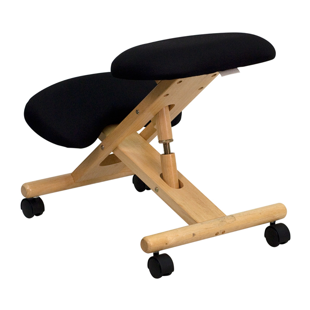 Mobile Wooden Ergonomic Kneeling Chair in Black Fabric , #FF-0434-14