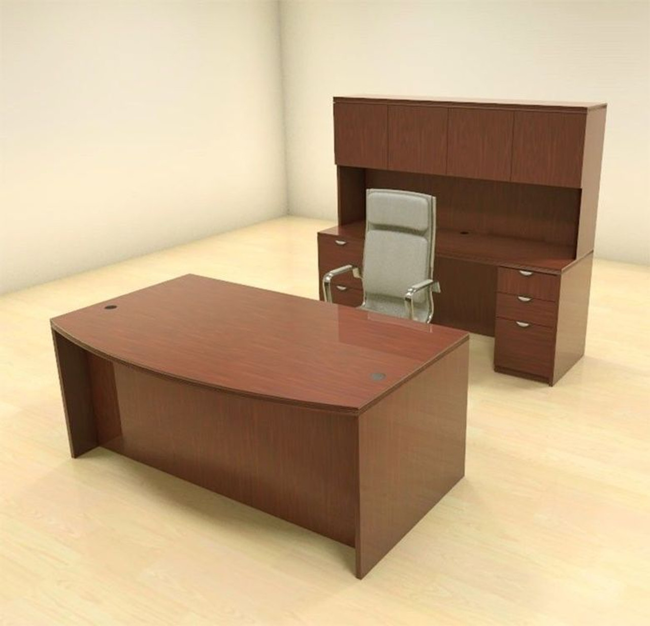 5pc Fan Front Modern Contemporary Executive Office Desk Set, #CH-JAD-D3