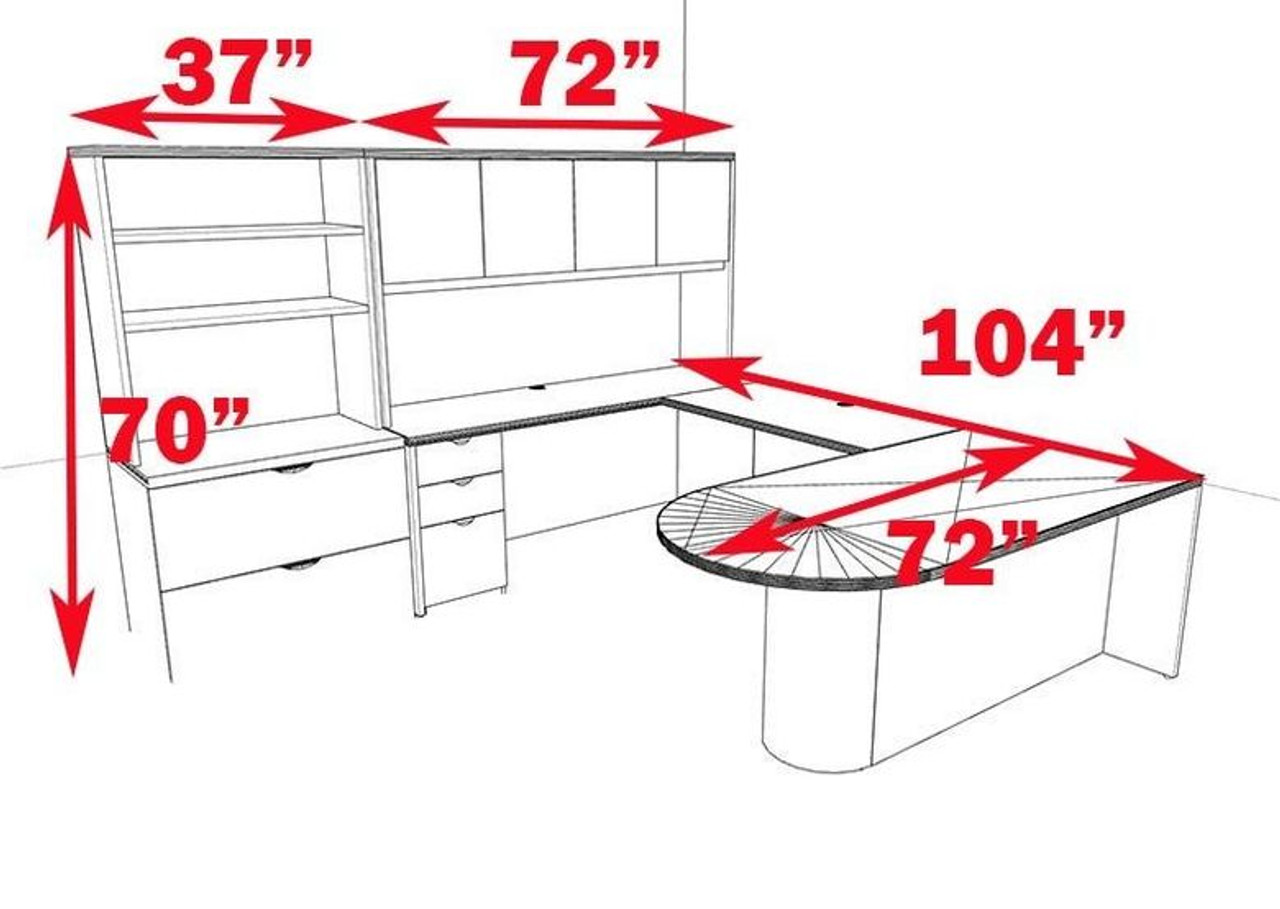 7pc U Shaped Modern Contemporary Executive Office Desk Set, #CH-JAD-U15