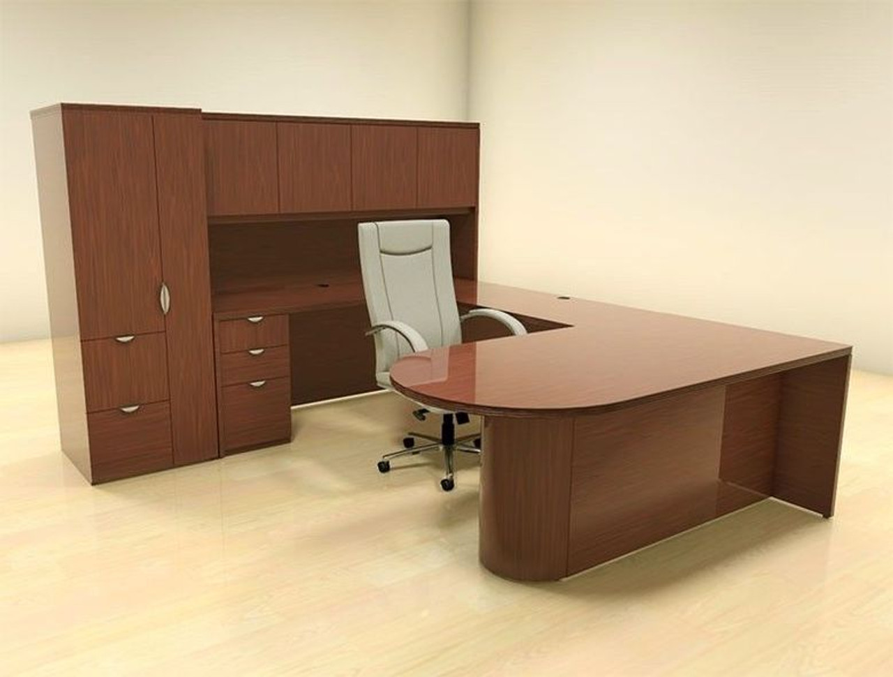 6pc U Shaped Modern Contemporary Executive Office Desk Set, #CH-JAD-U19