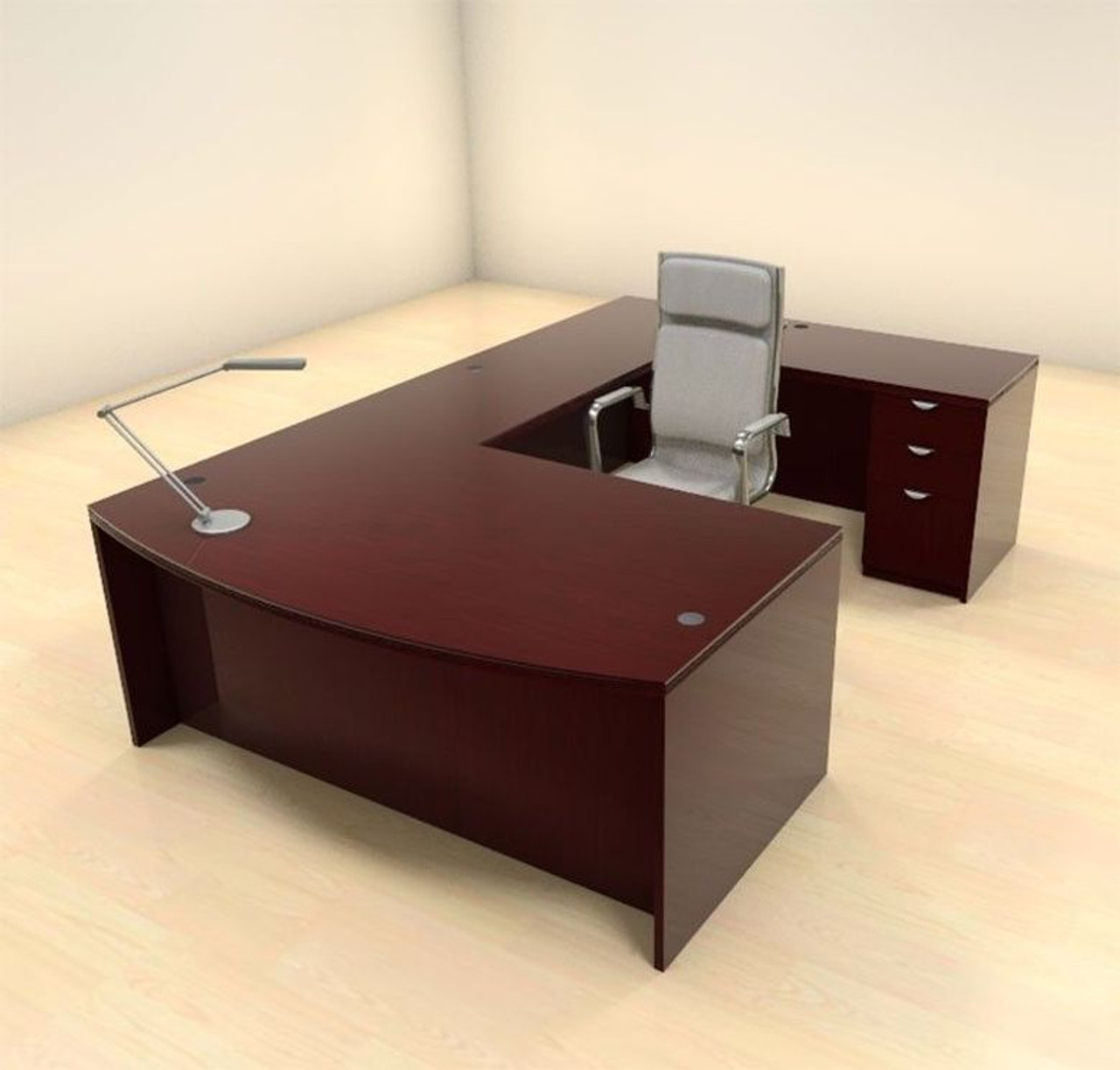 4pc U Shaped Modern Contemporary Executive Office Desk Set, #CH-JAD-U2