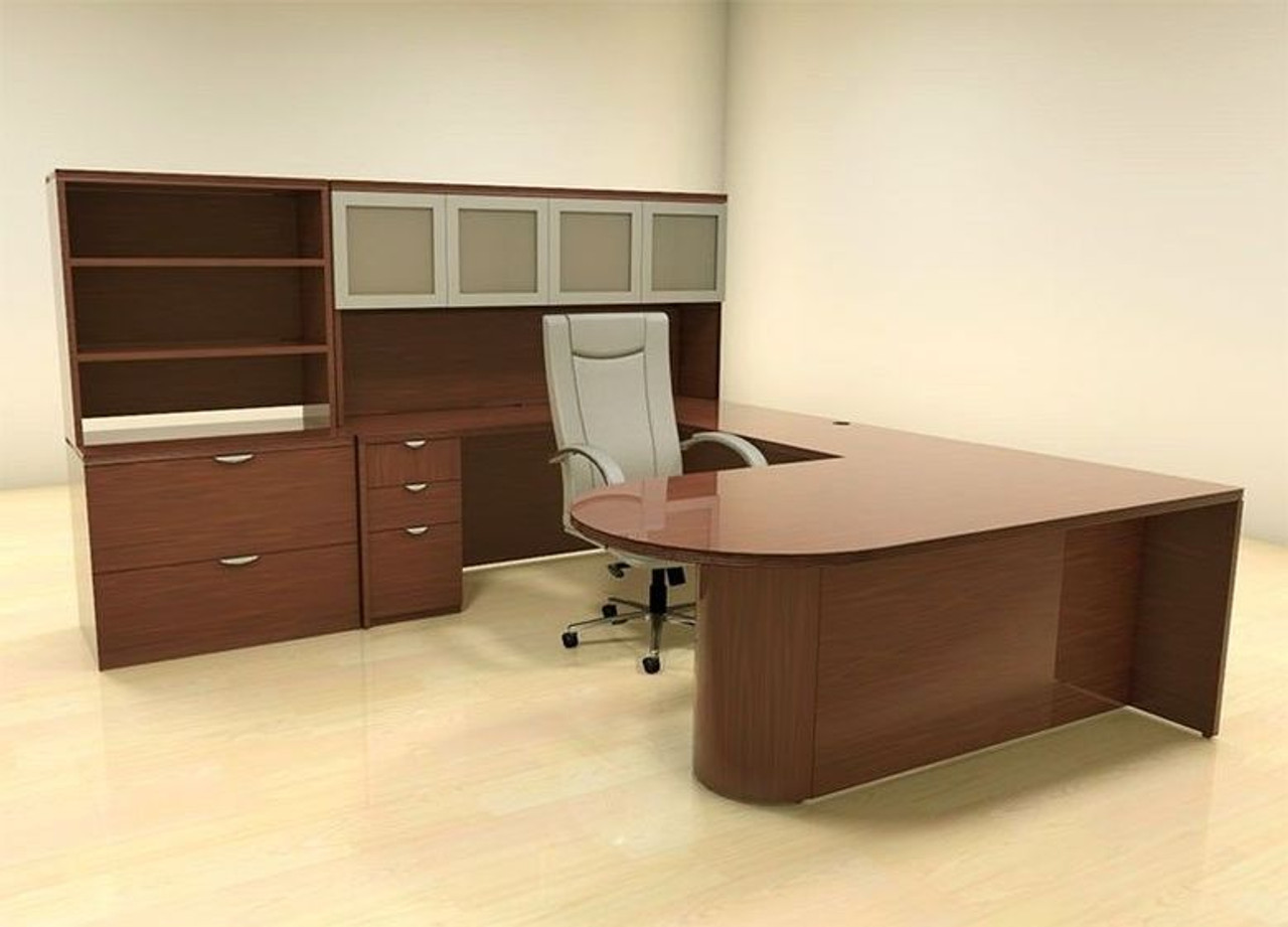 7pc U Shaped Modern Contemporary Executive Office Desk Set, #CH-JAD-U23