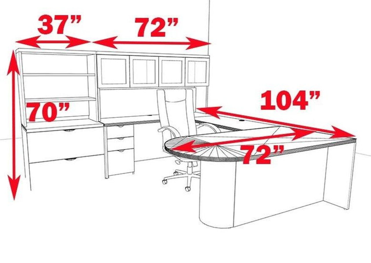 7pc U Shaped Modern Contemporary Executive Office Desk Set, #CH-JAD-U23