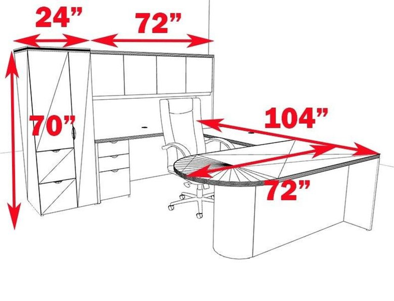 6pc U Shaped Modern Contemporary Executive Office Desk Set, #CH-JAD-U28