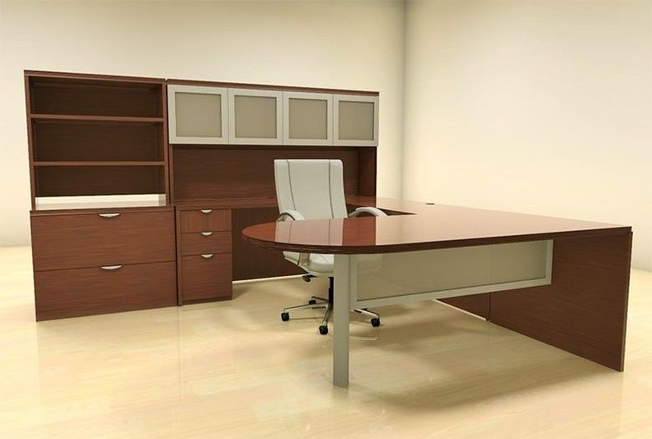 7pc U Shaped Modern Contemporary Executive Office Desk Set, #CH-JAD-U31