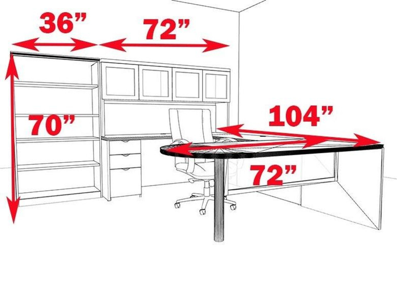 6pc U Shaped Modern Contemporary Executive Office Desk Set, #CH-JAD-U33