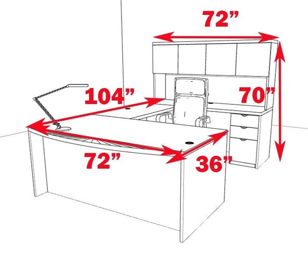 5pc U Shaped Modern Contemporary Executive Office Desk Set, #CH-JAD-U4