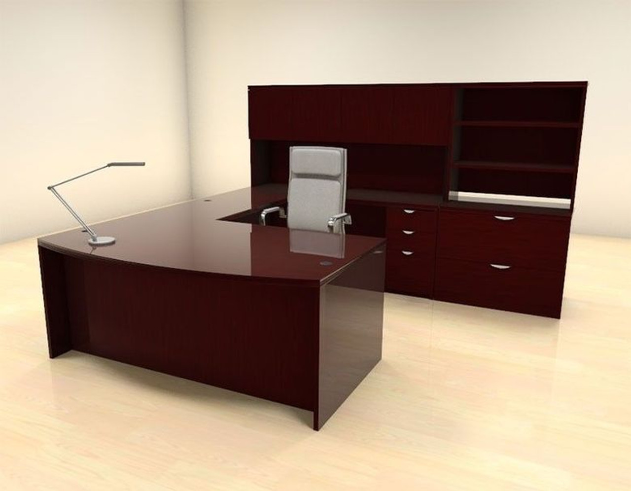 7pc U Shaped Modern Contemporary Executive Office Desk Set, #CH-JAD-U6