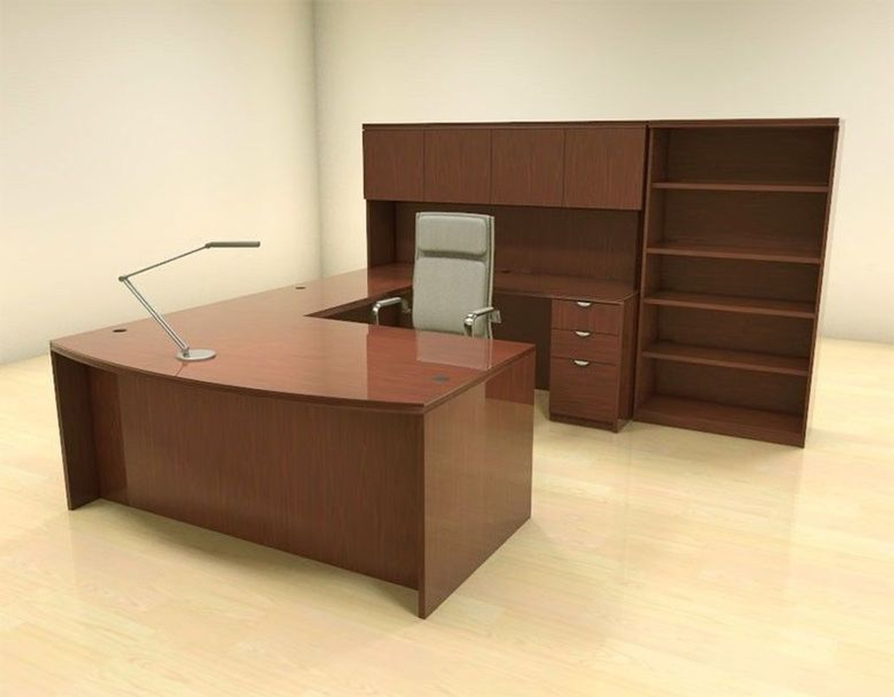 6pc U Shaped Modern Contemporary Executive Office Desk Set, #CH-JAD-U7