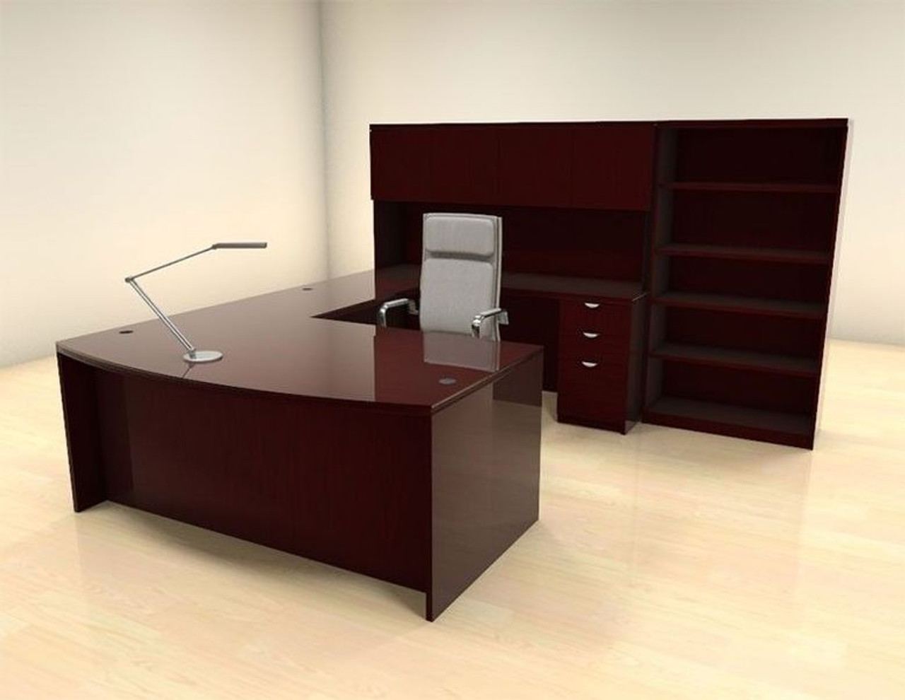 6pc U Shaped Modern Contemporary Executive Office Desk Set, #CH-JAD-U8