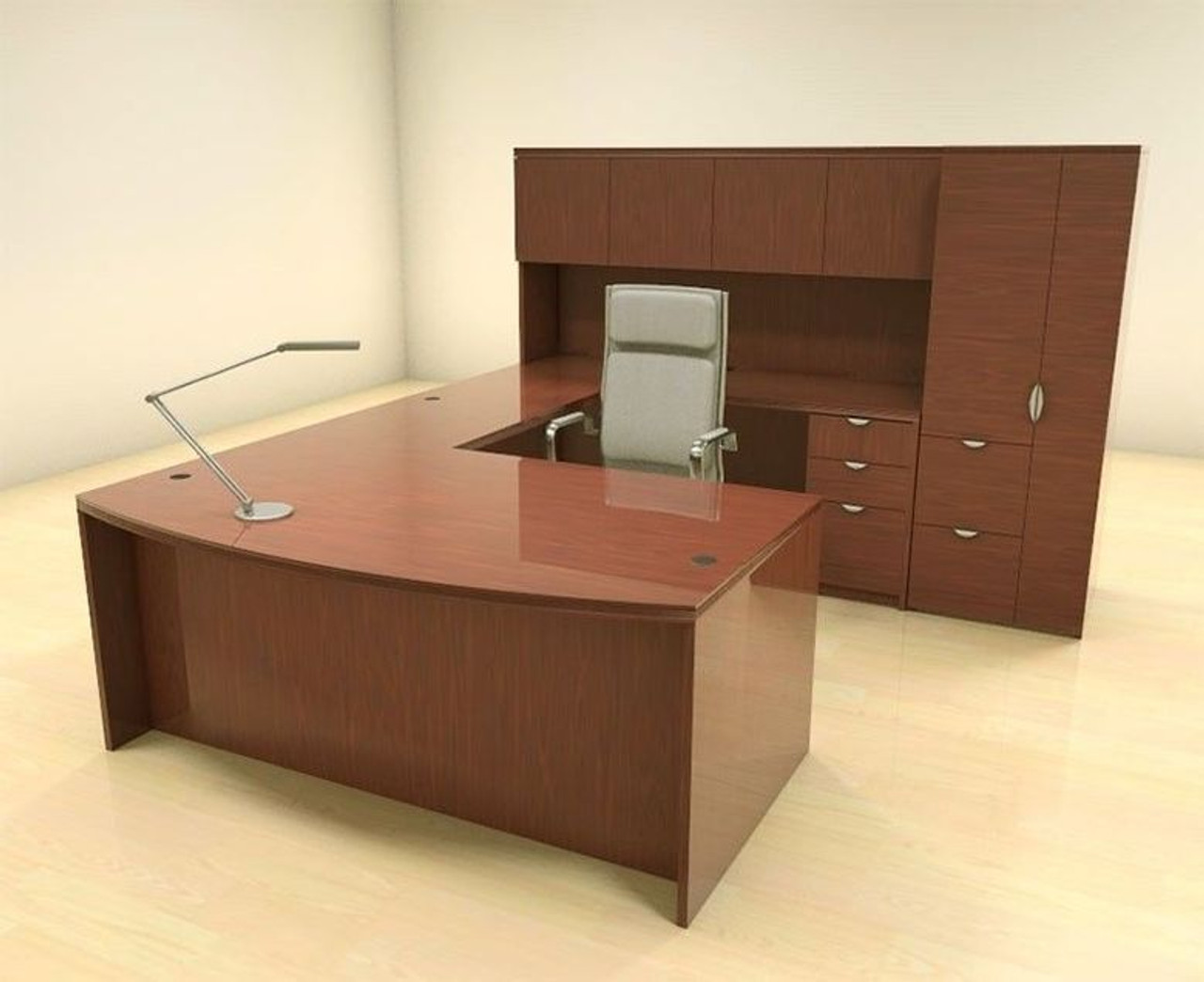 6pc U Shaped Modern Contemporary Executive Office Desk Set, #CH-JAD-U9