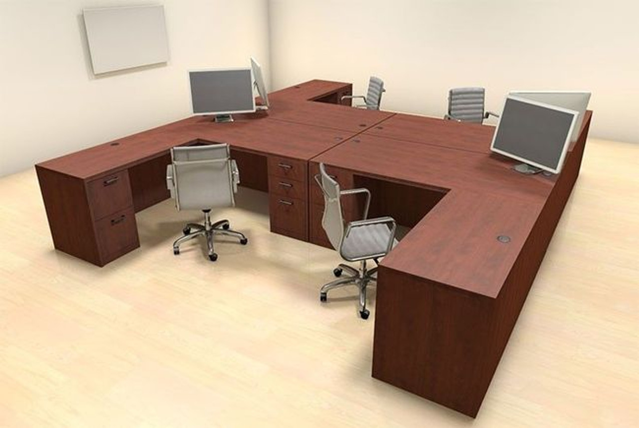  Four Persons Modern Executive Office Workstation Desk Set, #CH-AMB-F21