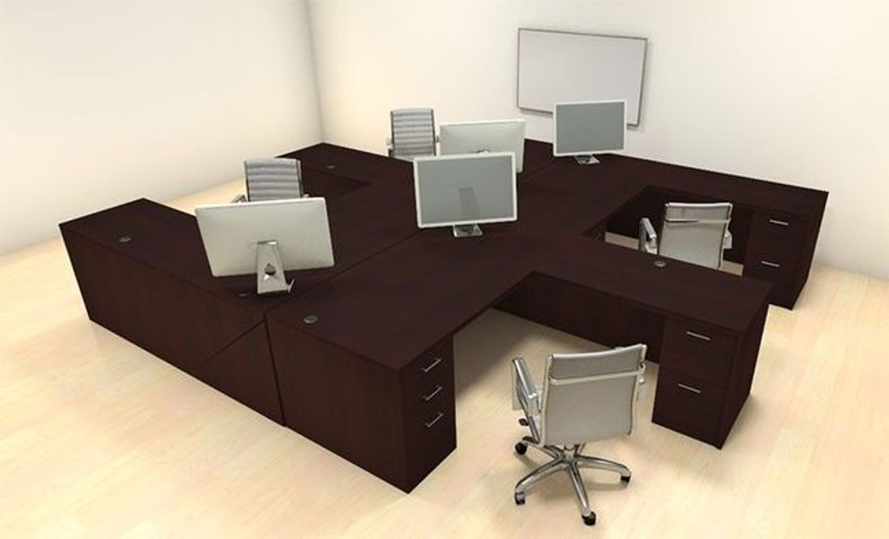 Four Persons Modern Executive Office Workstation Desk Set, #CH-AMB-F7
