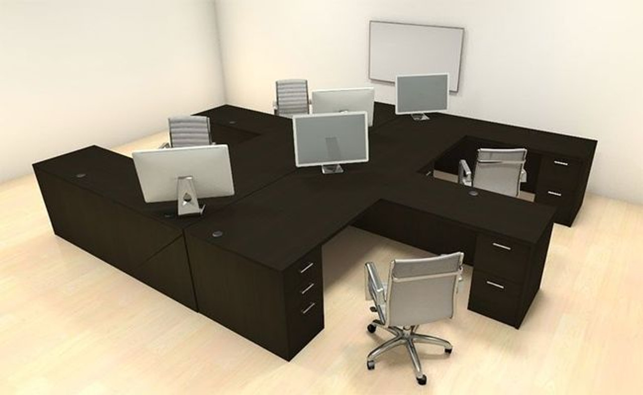 Four Persons Modern Executive Office Workstation Desk Set, #CH-AMB-F8