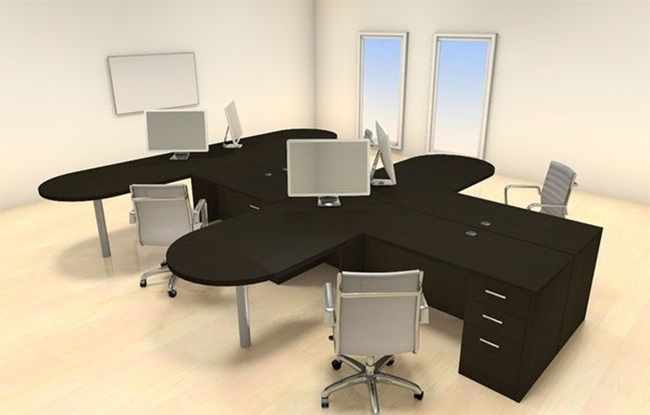 Four Persons Modern Executive Office Workstation Desk Set, #CH-AMB-S23