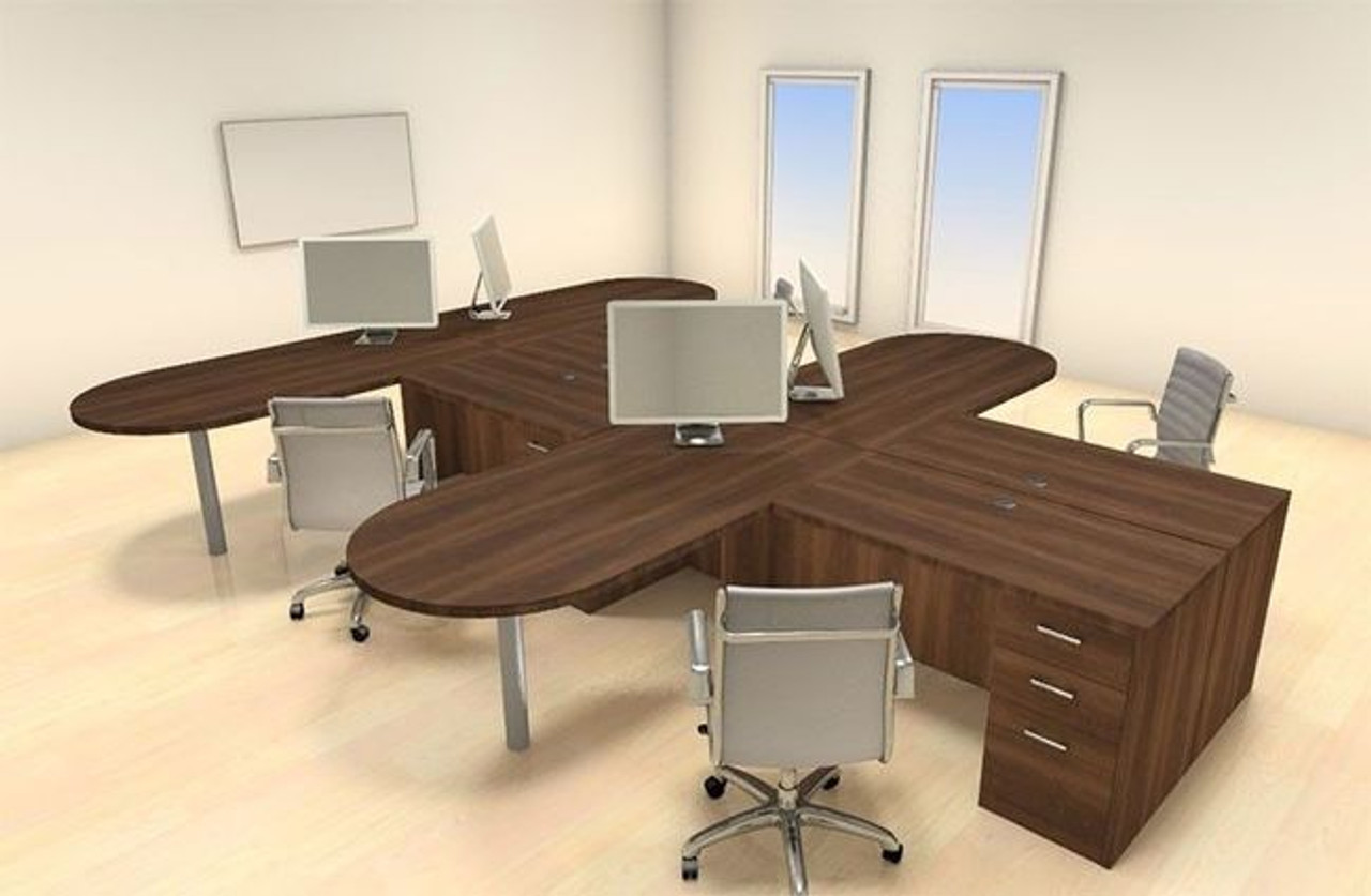 Four Persons Modern Executive Office Workstation Desk Set, #CH-AMB-S24