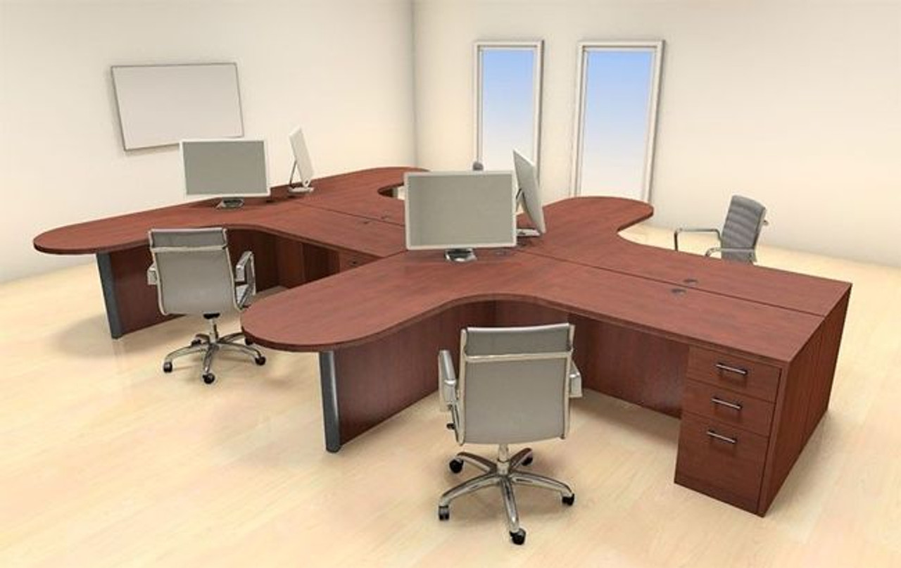 Four Persons Modern Executive Office Workstation Desk Set, #CH-AMB-S36