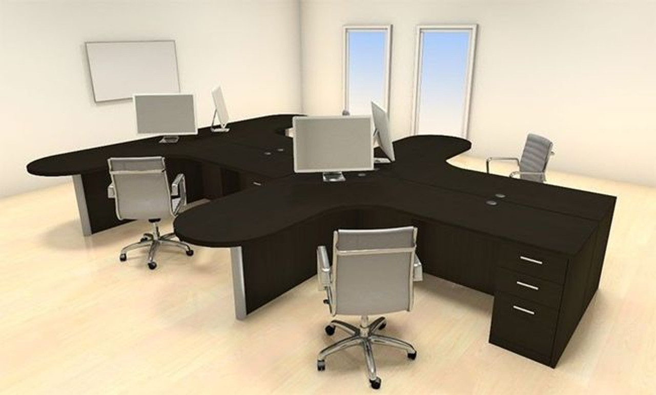 Four Persons Modern Executive Office Workstation Desk Set, #CH-AMB-S38