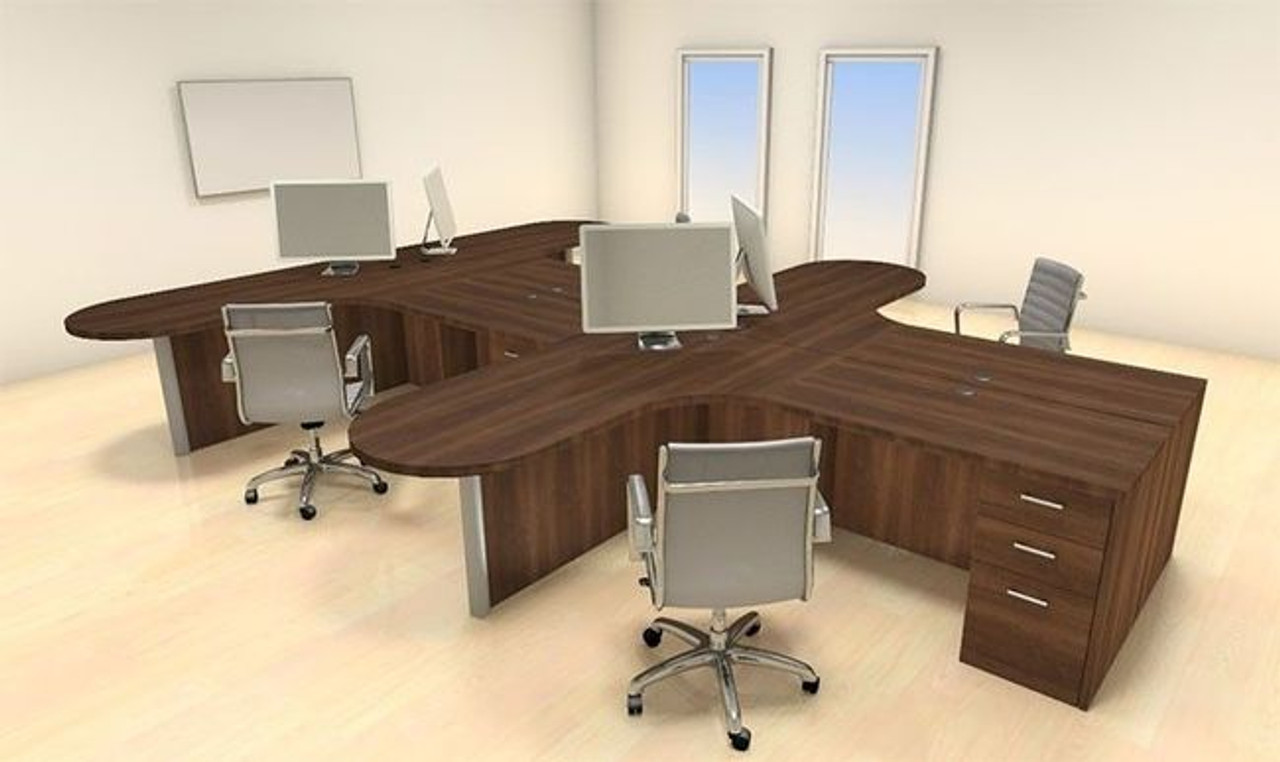 Four Persons Modern Executive Office Workstation Desk Set, #CH-AMB-S39