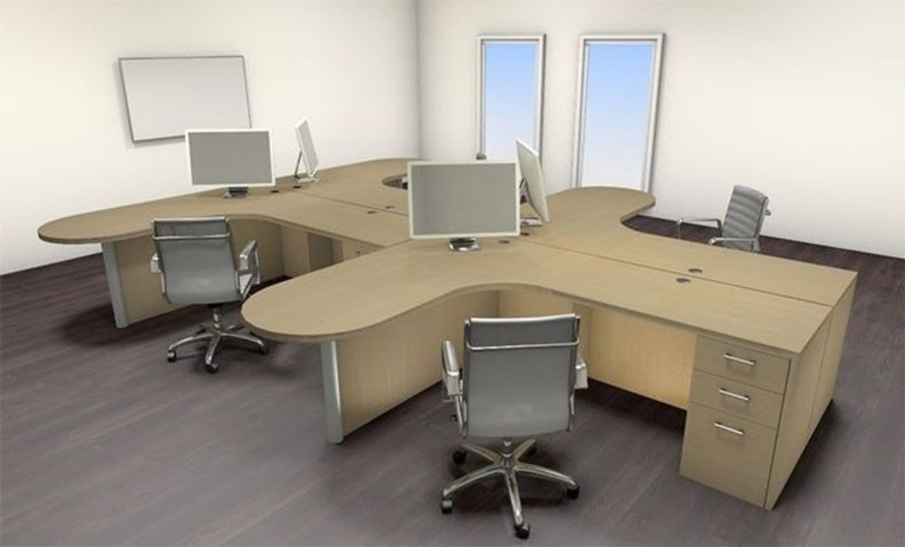 Four Persons Modern Executive Office Workstation Desk Set, #CH-AMB-S40