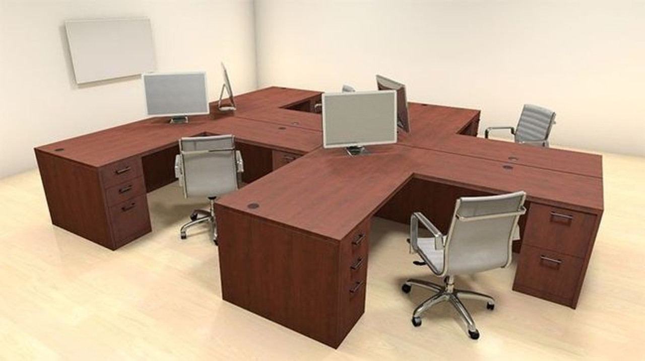 Four Persons Modern Executive Office Workstation Desk Set, #CH-AMB-S6