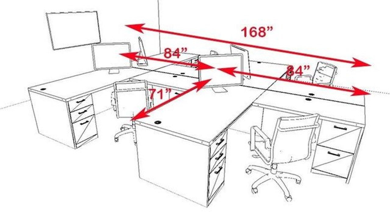 Four Persons Modern Executive Office Workstation Desk Set, #CH-AMB-S6