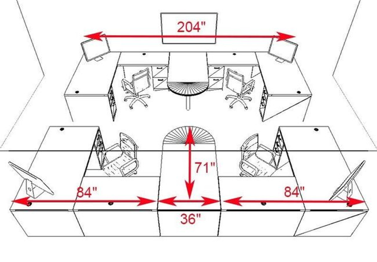 Four Persons Modern Executive Office Workstation Desk Set, #CH-AMB-S61