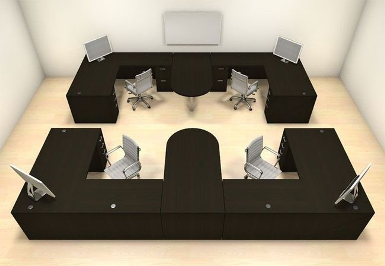 Four Persons Modern Executive Office Workstation Desk Set, #CH-AMB-S63
