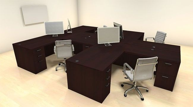 Four Persons Modern Executive Office Workstation Desk Set, #CH-AMB-S7