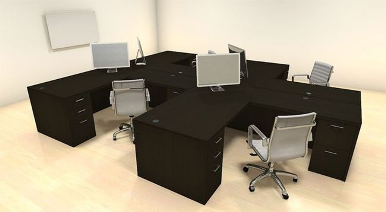 Four Persons Modern Executive Office Workstation Desk Set, #CH-AMB-S8