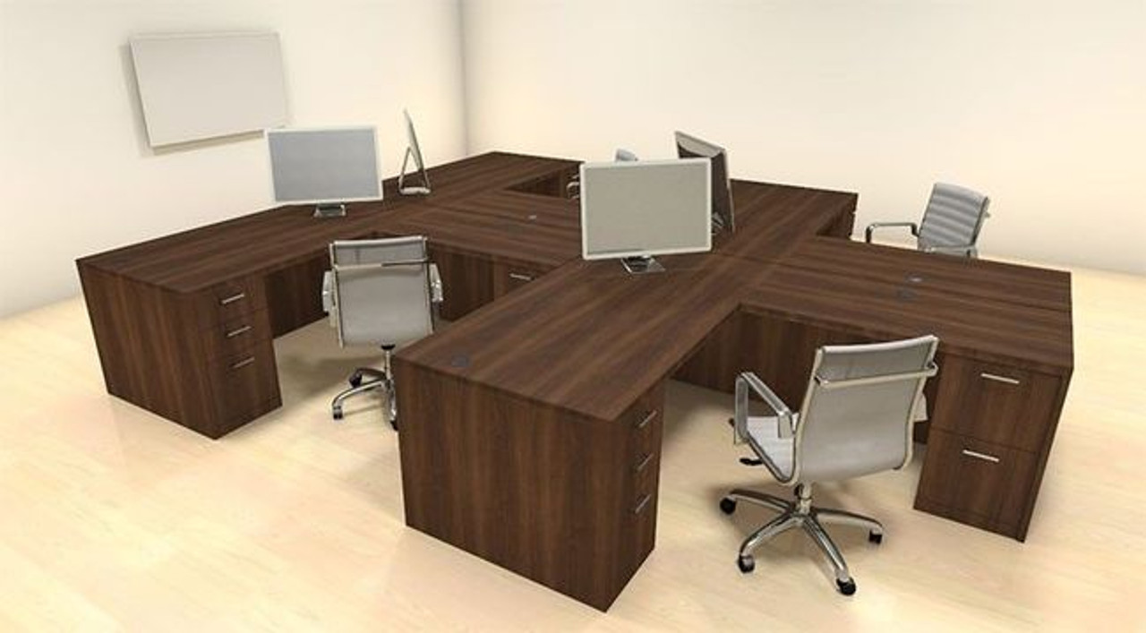 Four Persons Modern Executive Office Workstation Desk Set, #CH-AMB-S9