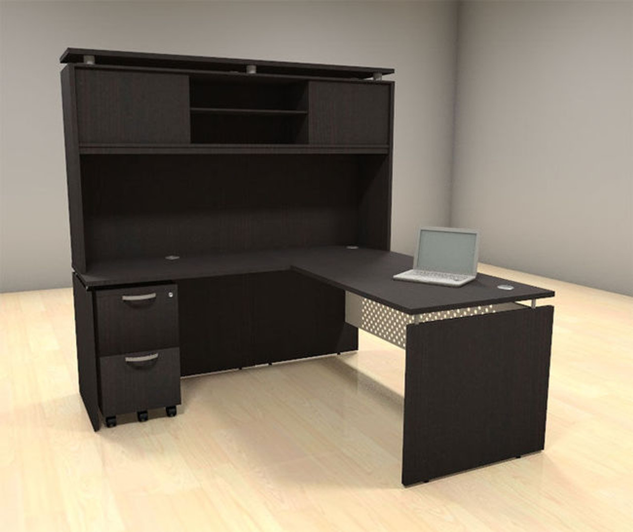 4pc L Shaped Modern Contemporary Executive Office Desk Set, #AL-SED-L7
