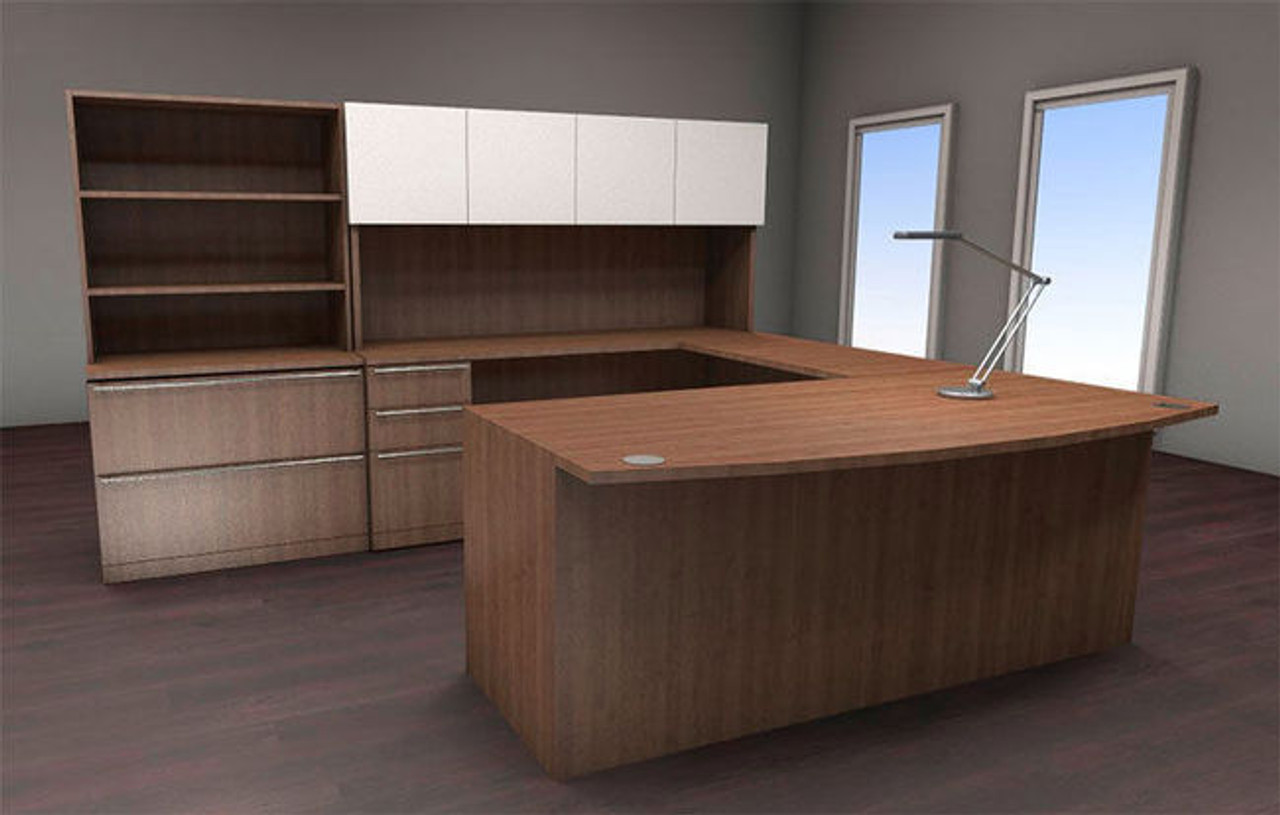 7pc U Shaped Glass Door Modern Executive Office Desk Set, #CH-VER-U21