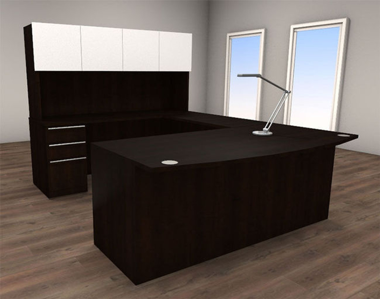 5pc U Shaped Glass Door Modern Executive Office Desk Set, #CH-VER-U33