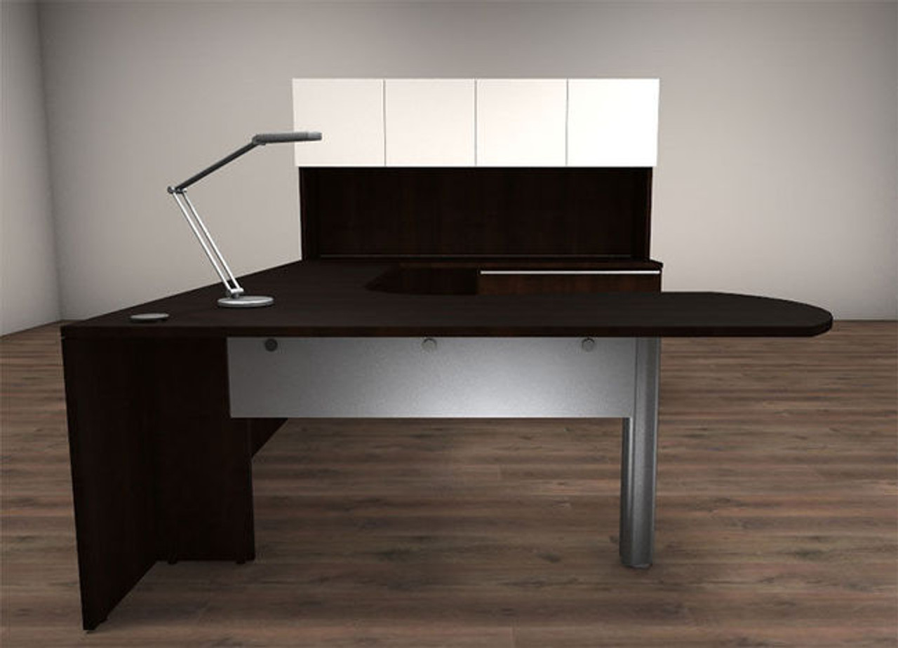 5pc U Shaped Glass Door Modern Executive Office Desk Set, #CH-VER-U6