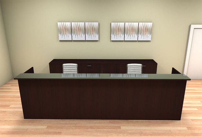 2pc 12' Feet Modern Glass Counter Reception Desk Set, #CH-AMB-R14