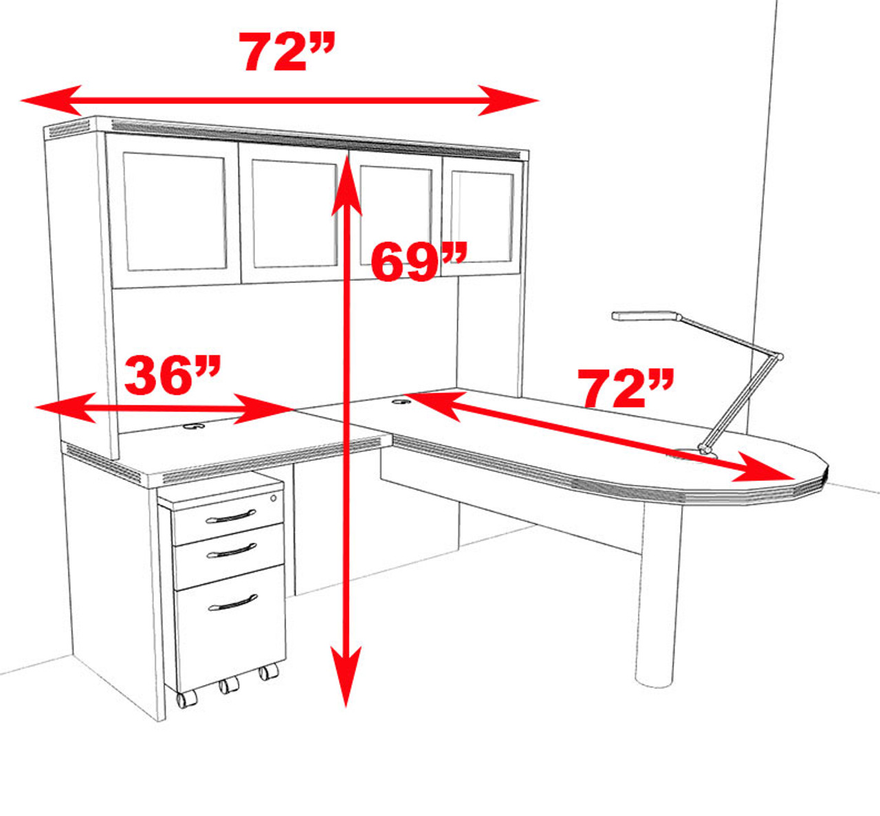 4pc Modern Contemporary L Shaped Executive Office Desk Set, #RO-ABD-L10