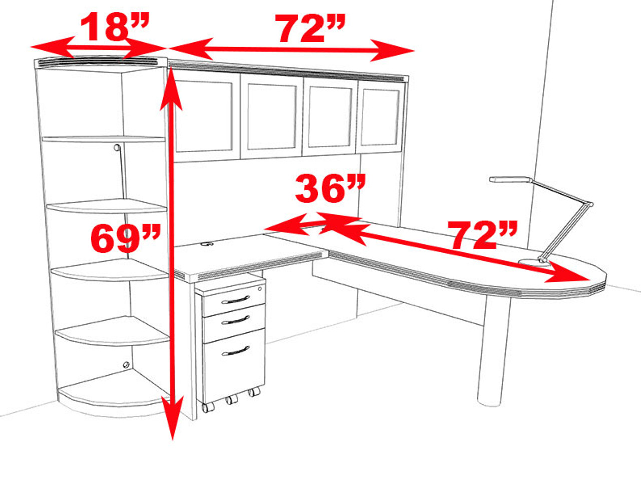 5pc Modern Contemporary L Shaped Executive Office Desk Set, #RO-ABD-L20