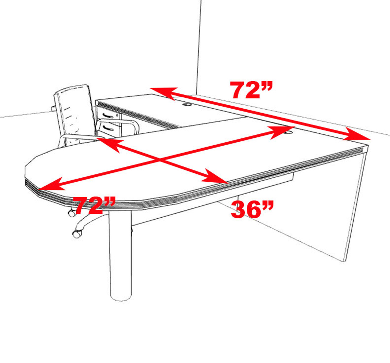 3pc Modern Contemporary L Shaped Executive Office Desk Set, #RO-ABD-L7