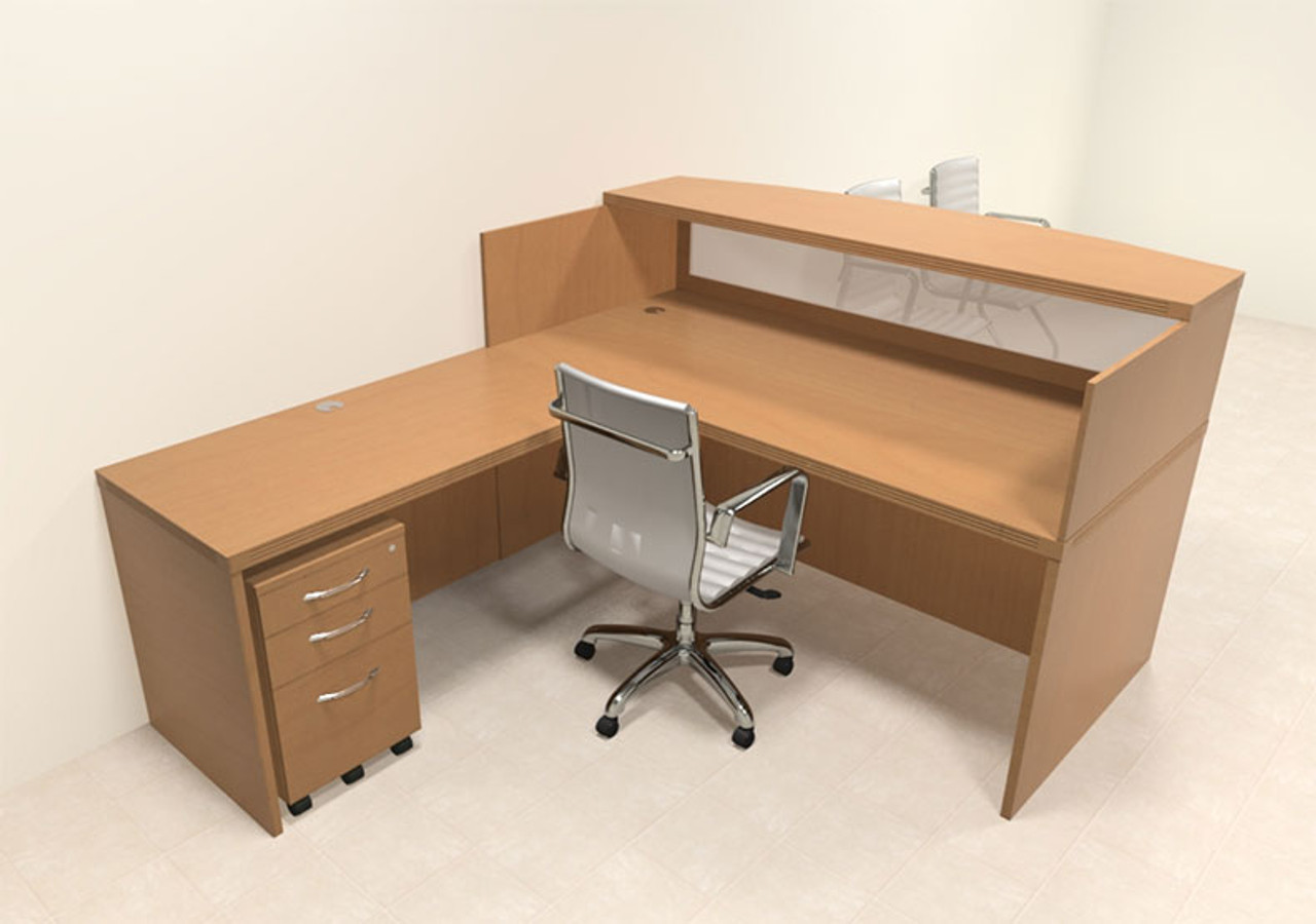 3pc Modern Contemporary L Shaped Glass Reception Desk Set, #RO-ABD-R4
