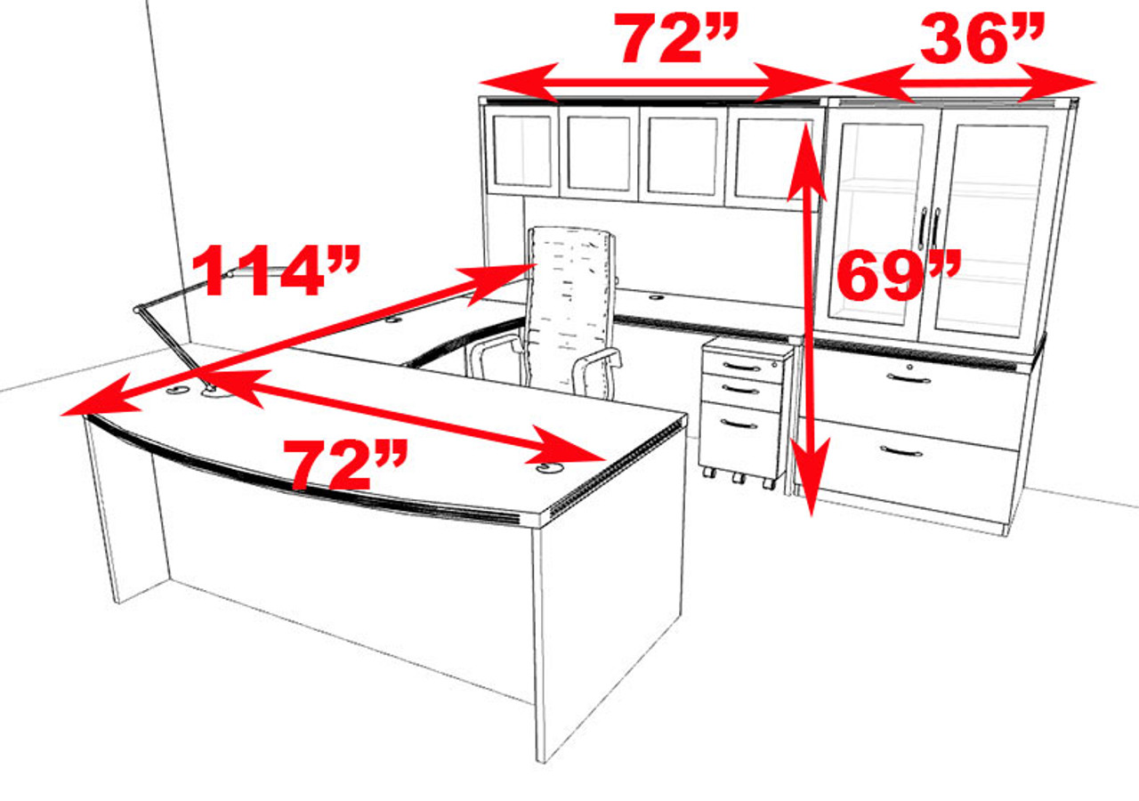 7pc Modern Contemporary U Shaped Executive Office Desk Set, #RO-ABD-U13