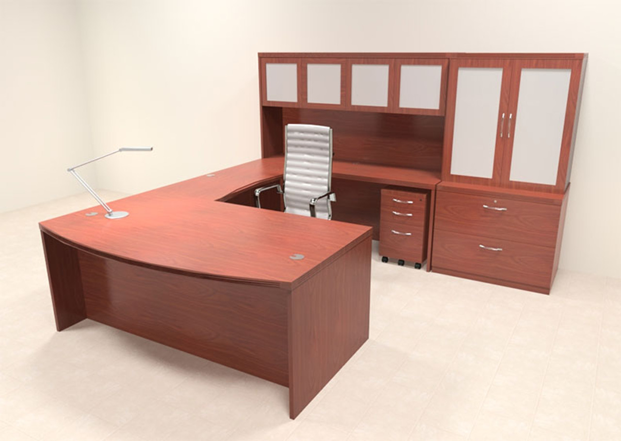 7pc Modern Contemporary U Shaped Executive Office Desk Set, #RO-ABD-U14