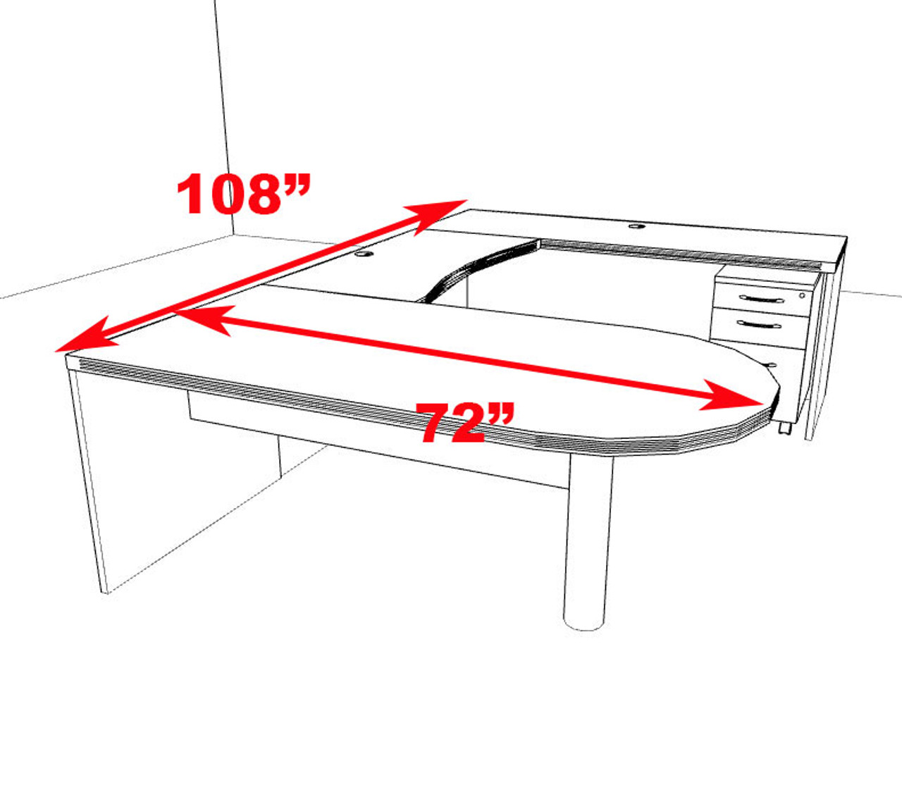 4pc Modern Contemporary U Shaped Executive Office Desk Set, #RO-ABD-U16